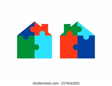 Multi-colored House, Constructor, Puzzle. Building. The Concept Of Architecture And Construction. Vector Illustration On An Isolated Background.