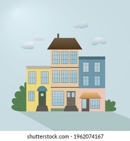 Multi-colored houses. Cityscape. Vector illustration.