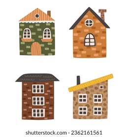 Multi-colored houses set. Vector illustration in flat cartoon style.