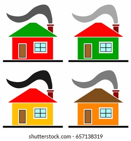 multicolored houses vector set with smoke from chimney