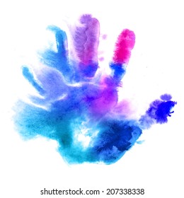 Multicolored human hand print in watercolor style