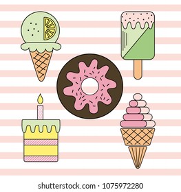Multicolored ice cream and cake