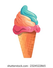 Multi-colored ice cream cone, a sweet delight icon isolated