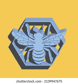 Multicolored icon with bee and honeycomb. 3D illustration.