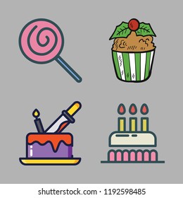 multicolored icon set. vector set about birthday cake, cake, cupcake and lollipop icons set.