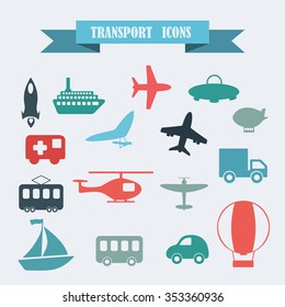 multicolored icons with tape on the topic transport