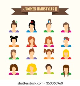 multicolored icons with tape on the topic women's hairstyles
