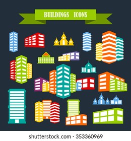 multicolored icons with tape on the topic building