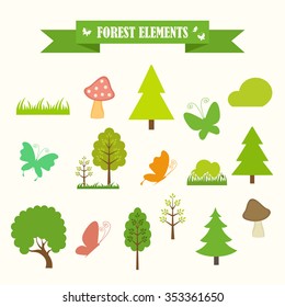 multicolored icons with tape on the topic forest