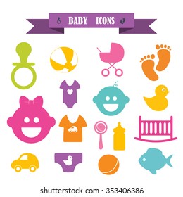 multicolored icons with tape on the topic baby