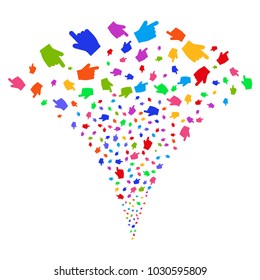 Multicolored Index Finger burst fountain. Object fountain combined from random index finger symbols as fireworks. Vector illustration style is flat iconic symbols with psychedelic colors.