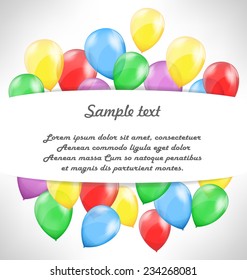 Multicolored inflatable air balls with space for text on grayscale background