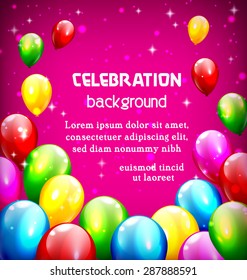 Multicolored inflatable celebration balloons like frame on violet background