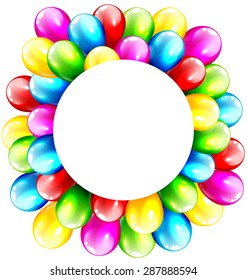 Multicolored Inflatable Celebration Bright Balloons with Circle Frame Isolated on White Background