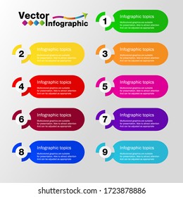 Multi-colored infographic set, step or calculation 9 options