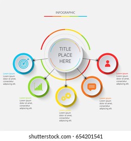 Círculo de infografías multicolores con 5 círculos