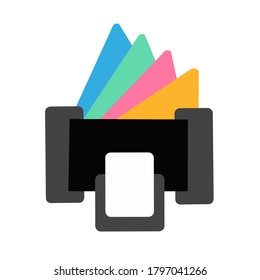 icono de impresora gráfica de tinta multicolor, símbolo de impresión de color, aislado en fondo blanco, ilustración vectorial diseño plano