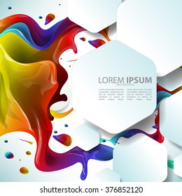 multicolored ink splash on overlapping hexagon elements