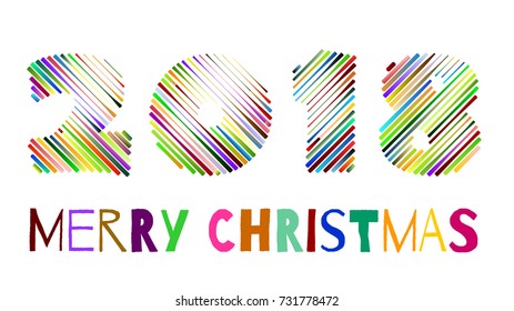 Multi-colored inscription 2018 merry christmas on a white background, template for design of a greeting card of the New Year, Christmas