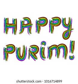 Multi-colored inscription Happy Purim. Jewish holiday. Vector image on isolated background