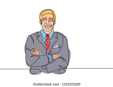 Multicolored isolated translucent color illustrations One Line Drawing or Continuous businessman.