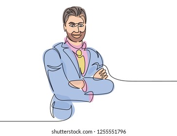 Multicolored isolated translucent color illustrations Continuous one drawn line of businessman manager silhouette