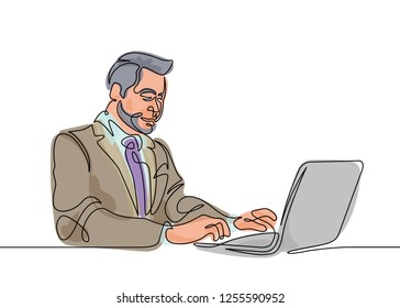 Multicolored isolated translucent color illustrations Continuous drawn hand-drawn one line user sitting computer.Concept work for a laptop Internet startup businessman IT specialist hipster programmer