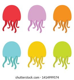 Multicolored jellyfish. Sea. Icon. Summer. Set of jellyfish. White background. Vector illustration. EPS 10.