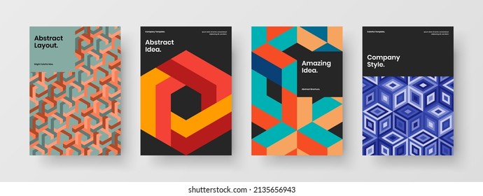 Multicolored journal cover vector design illustration bundle. Creative geometric tiles company identity concept composition.