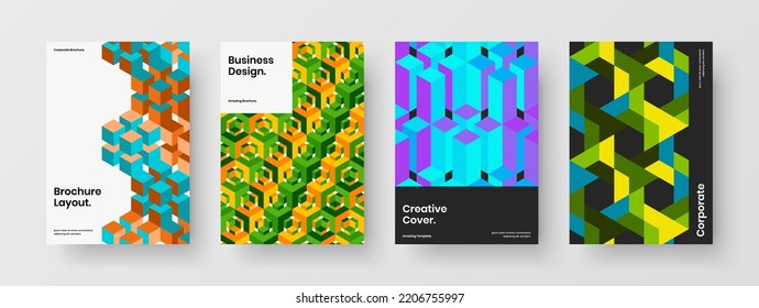 Multicolored journal cover vector design illustration bundle. Isolated mosaic tiles annual report concept set.