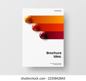 Multicolored journal cover vector design concept. Amazing realistic spheres handbill illustration.