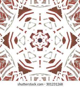 Multicolored kaleidoscopic tile element colored with stylish palette. Symmetrical seamless pattern that can be used as a background texture or for print.