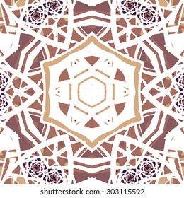 Multicolored kaleidoscopic tile element colored with stylish palette. Symmetrical seamless pattern that can be used as a background texture or for print.