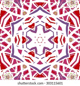 Multicolored kaleidoscopic tile element colored with stylish palette. Symmetrical seamless pattern that can be used as a background texture or for print.