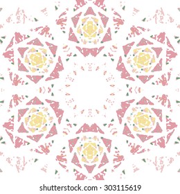 Multicolored kaleidoscopic tile element colored with stylish palette. Symmetrical seamless pattern that can be used as a background texture or for print.