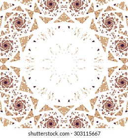 Multicolored kaleidoscopic tile element colored with stylish palette. Symmetrical seamless pattern that can be used as a background texture or for print.
