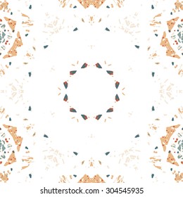 Multicolored kaleidoscopic tile element colored with stylish palette. Symmetrical seamless pattern with vintage flavour.