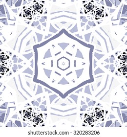 Multicolored kaleidoscopic tile element colored with stylish palette. Symmetrical seamless pattern that can be used as a background texture or for print.