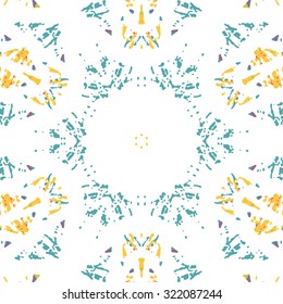 Multicolored kaleidoscopic tile element colored with stylish palette. Symmetrical seamless pattern that can be used as a background texture or for print.
