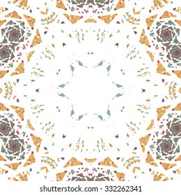 Multicolored kaleidoscopic tile element colored with stylish palette. Symmetrical seamless pattern that can be used as a background texture or for print.