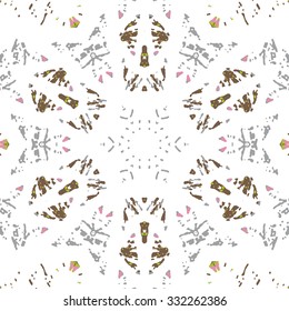 Multicolored kaleidoscopic tile element colored with stylish palette. Symmetrical seamless pattern that can be used as a background texture or for print.