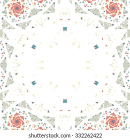 Multicolored kaleidoscopic tile element colored with stylish palette. Symmetrical seamless pattern that can be used as a background texture or for print.