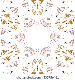 Multicolored kaleidoscopic tile element colored with stylish palette. Symmetrical seamless pattern that can be used as a background texture or for print.