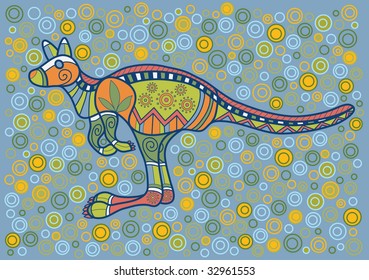 Multicolored kangaroo in ethnic Australian pattern style