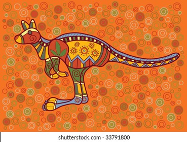 Multicolored kangaroo in ethnic Australian pattern style