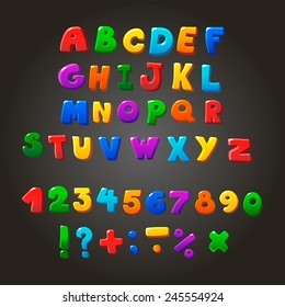 Multicolored Kids Vector Font,  Letters,  Numbers And Orthographic Symbols