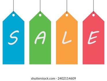 Multicolored labels with word for sale.