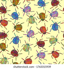 Multicolored ladybugs seamless pattern. Vector stock illustration eps 10.
