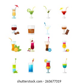 Multicolored large icons set for cocktails party and alcoholic drinks isolated vector illustration