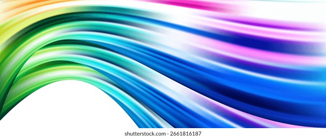 Fluxo em camadas multicolorido. Caminho de perspectiva da cor de movimento do fluxo. Imagem vetorial. Fundo abstrato da onda de movimento